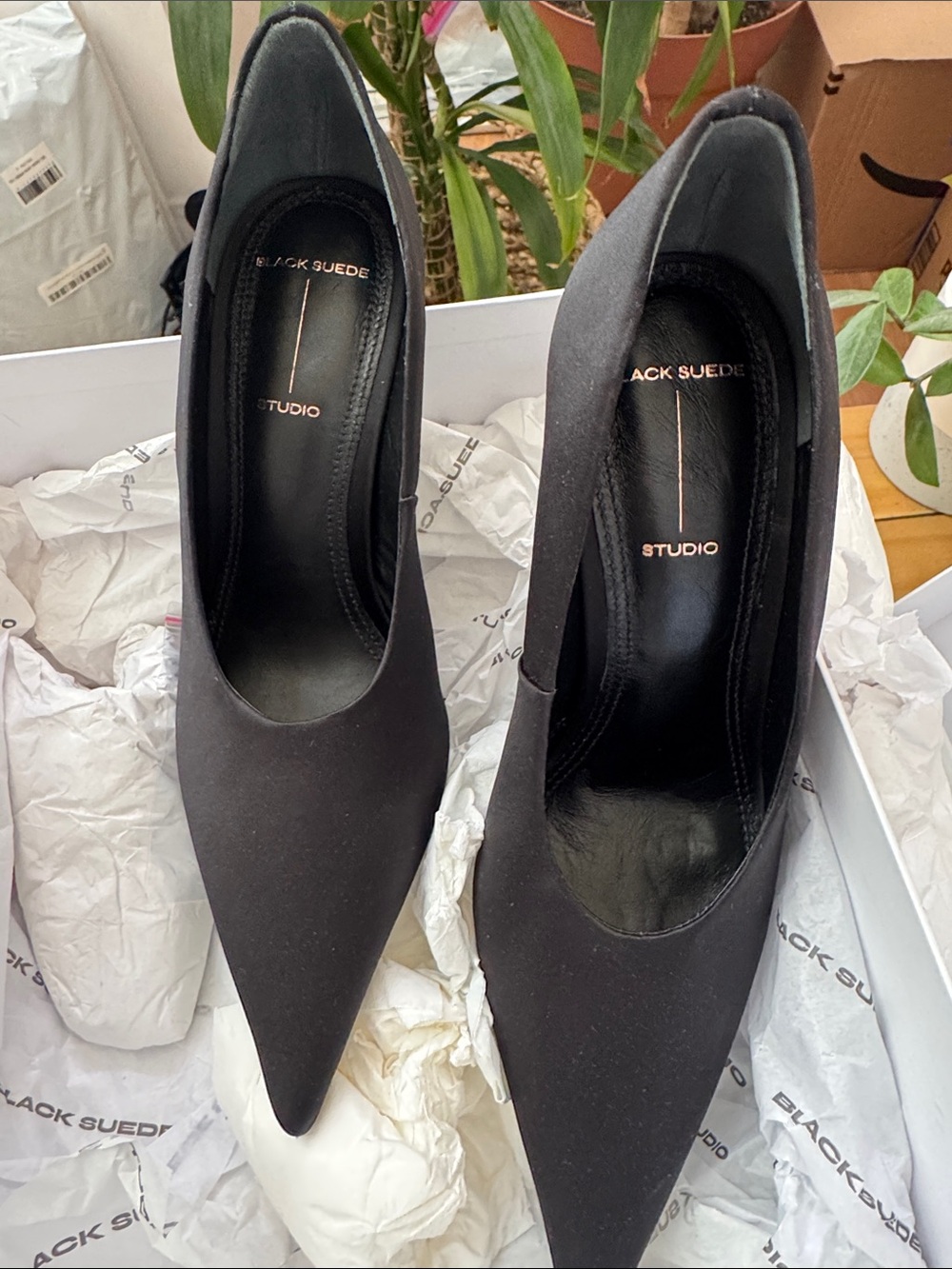 Black Suede Studio Pointed Toe Stiletto Heels